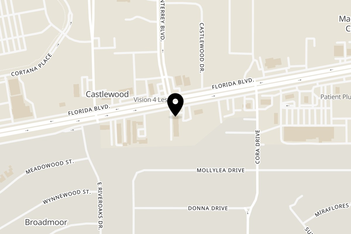Map showing the location of Mendoza’s Taqueria y Mariscos on 9370 Florida Blvd in Baton Rouge